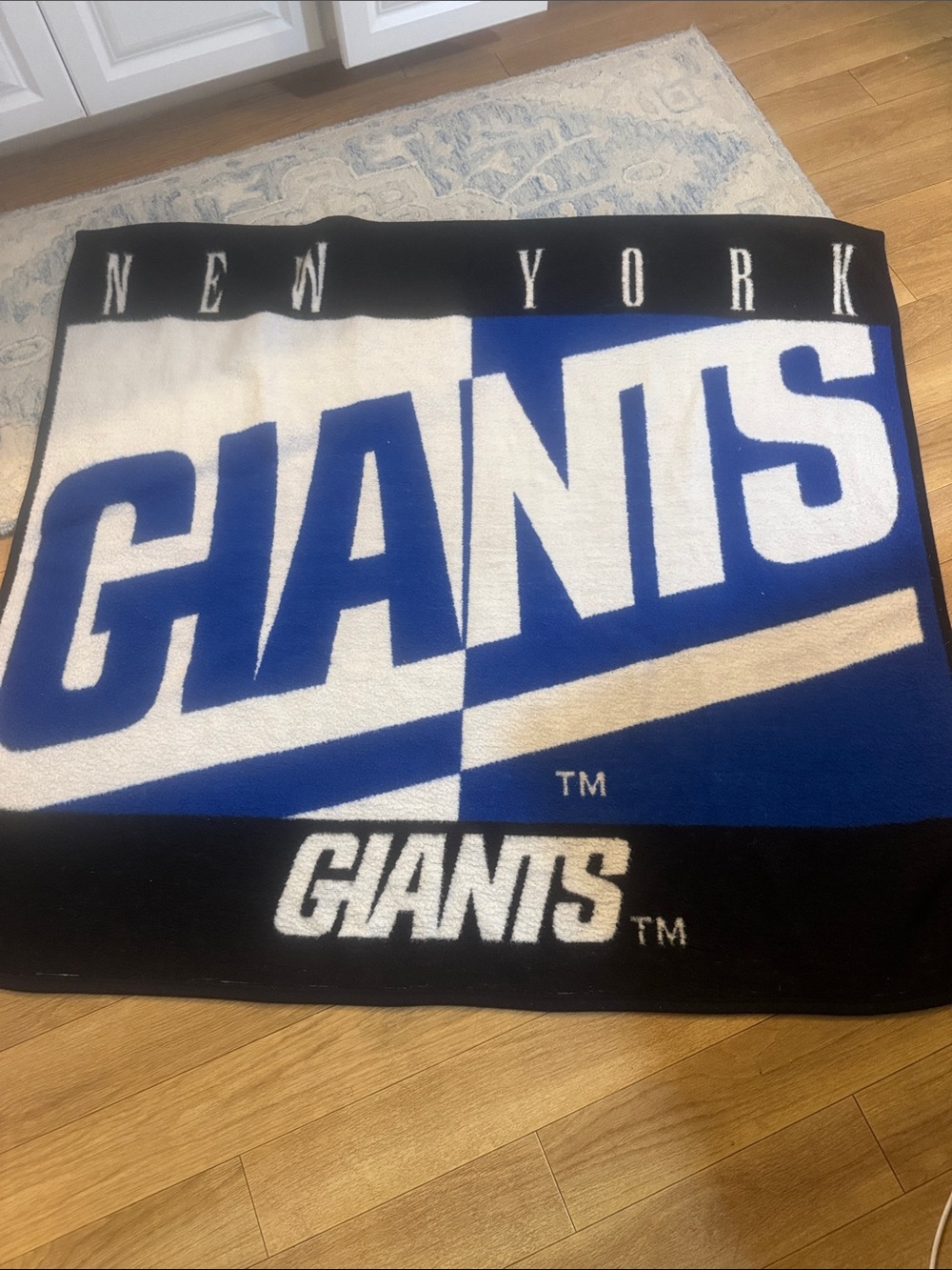 Vtg 1990 biederlack Blue and White my giants Throw Blanket